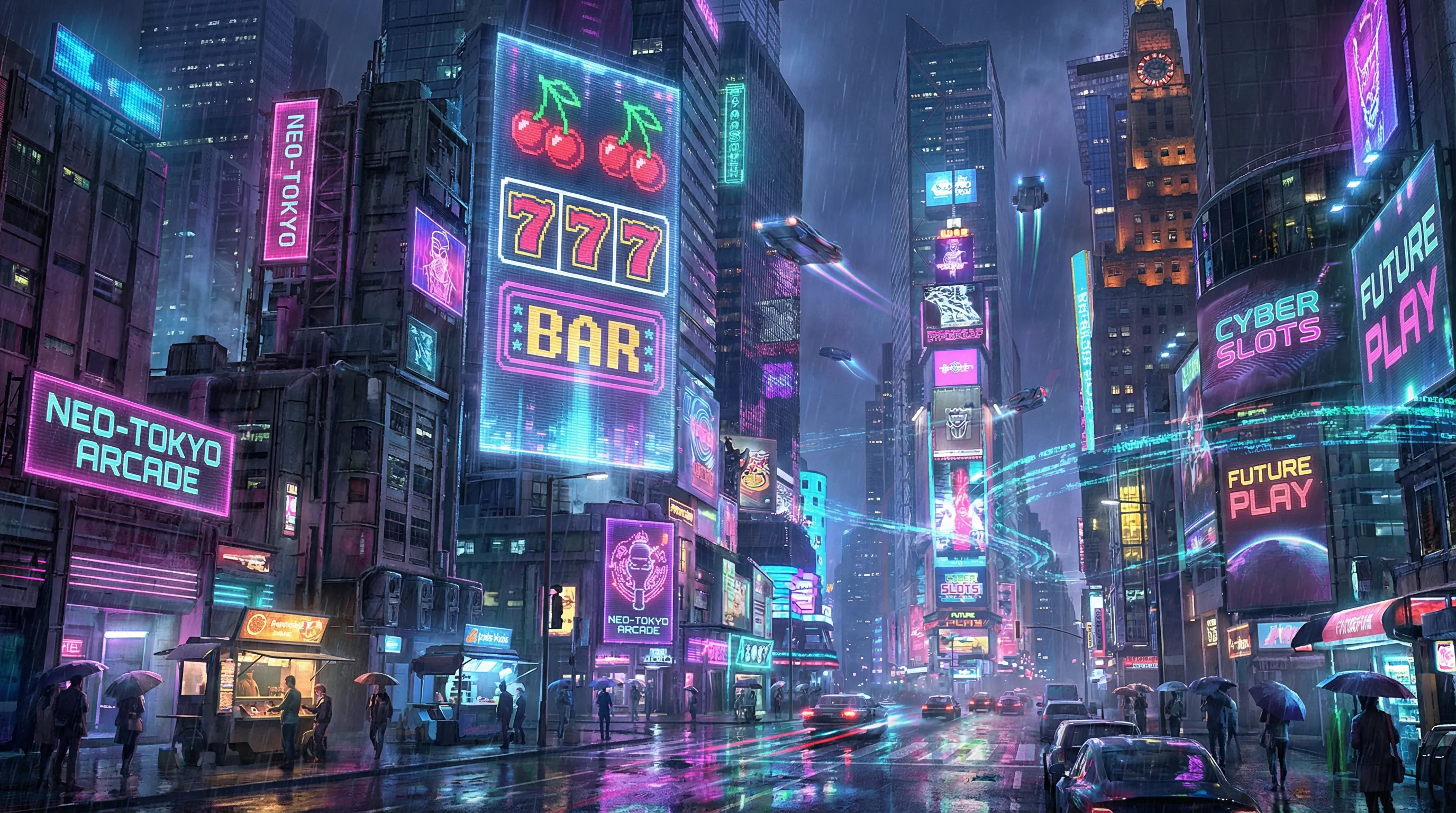 老虎机游戏 赛博朋克不夜城全景 - 复古街机娱乐城